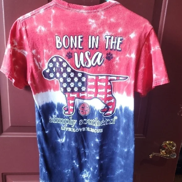 Simply Southern Red and Blue Tie-Dye Short Sleeve Tee Dog Rescue shirt Small - Picture 6 of 7